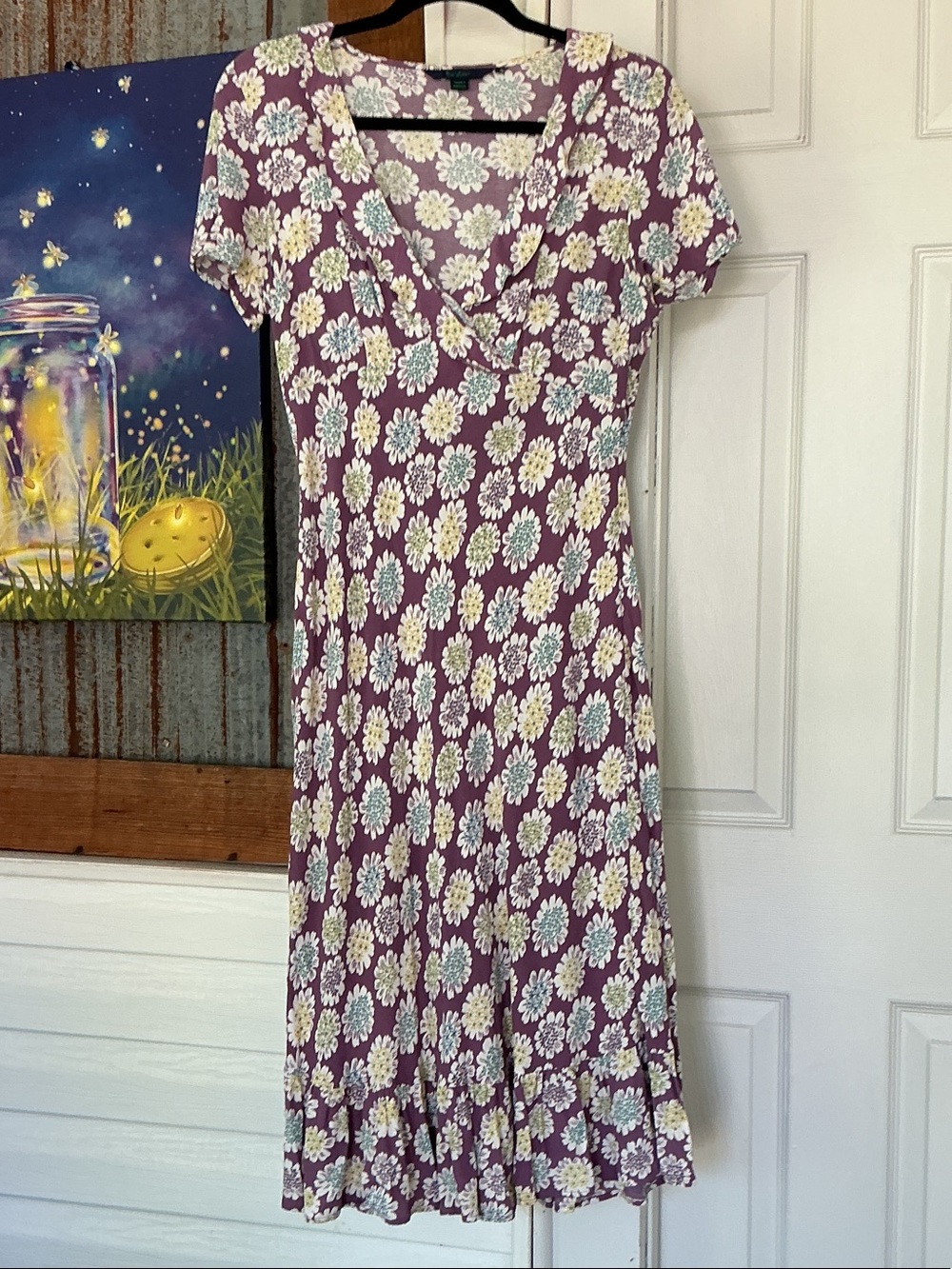 Boden Mauve Floral Midi Dress with White & Yellow Blooms,
SIZE MISSING